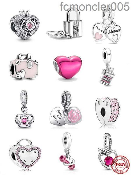 Yepyeni 925 STERLING Gümüş Aile Anne Kızı Charm Pembe Taç Kolye Aşk Klip Boncukları Orijinal Bileklik Diy Takı RLMB