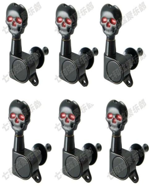 Acessórios de guitarra pretos de 6r para cordas elétricas Strings Skull Button Tuning Pegs Keys Tuner Machine Heads Parts5080396