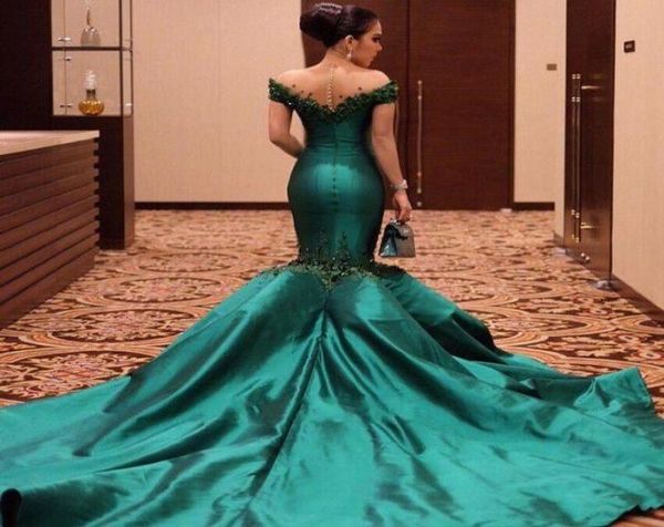 Noble Emerald Green Evening Dress Mermaid Long Chapel Train Applique формальное арабское стиль платье для вечеринки на заказ