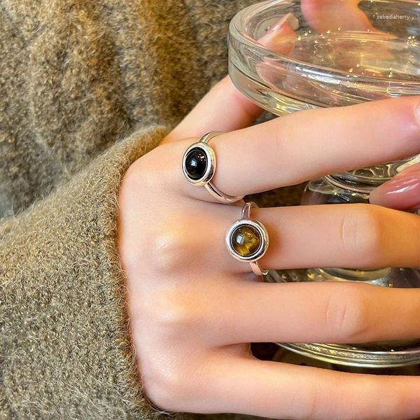 Anéis de casamento avançados de pedra natural de pedra anel de dedo âmbar tigre olho agat opal ajustável simples para mulheres presente de joalheria feminina