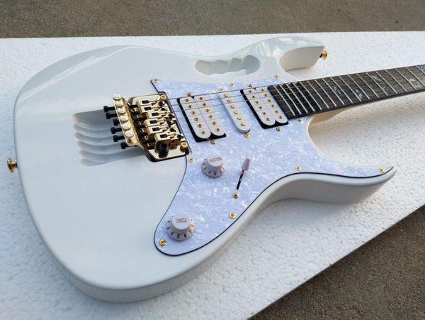 All China Guitar Fatitry Quality 7 Wh Wh White Electric Guitar Scatened Testboard ABalone Inlay Vine Floyd Rose Tremolo Li4146548