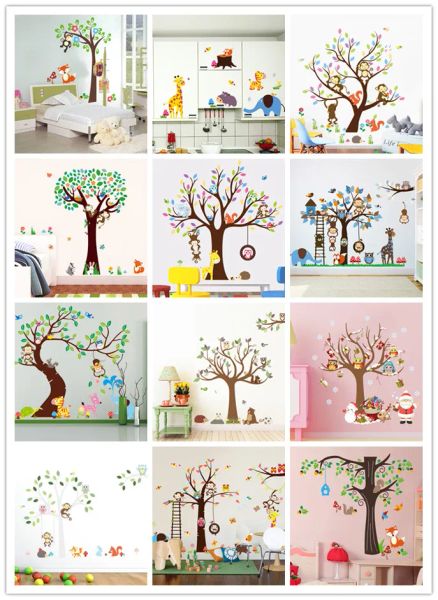 Aufkleber Super Big Forest Tierwand Aufkleber Cartoon Affen Eul Elefantenbär Hirsch Tapete Kinderzimmer Kindergarten DIY Wandgemälde