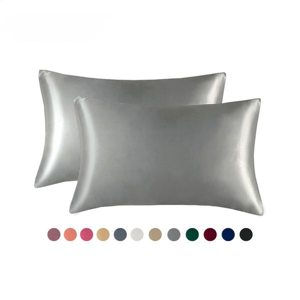 Emulação pura de 2 peças, travesseiro de cetim de seda confortável travesseiro de capa para a cama com capas de travesseiro único 240401