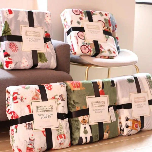 Coperte Merry Christmas coperte inverno gamba peluche fumetti stampati divano spesso lancio di casa nordico casa decorativa
