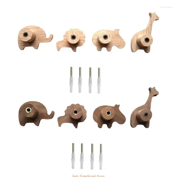 Haken 4pcs Holz Massive Animal Muster Kinder Raumdekoration Wandhaken für Schlüsselhalter nordischer Hanger