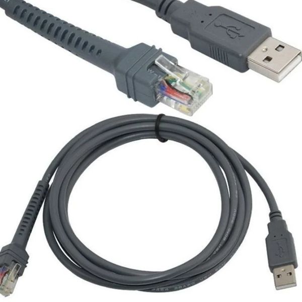 Novo cabo de dados de scanner de 2M USB a RJ48 RJ50 para LS1203 LS2208 LS4208 LS3008 CBAU01-S07ZAR Símbolo Scanner de barras de barro