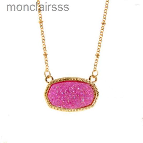 Colares pendentes resina resina oval druzy colar Gold Color Chain Drusy Hexagon Style Luxury Designer Brand Jóias de moda para mulheres 8mgq