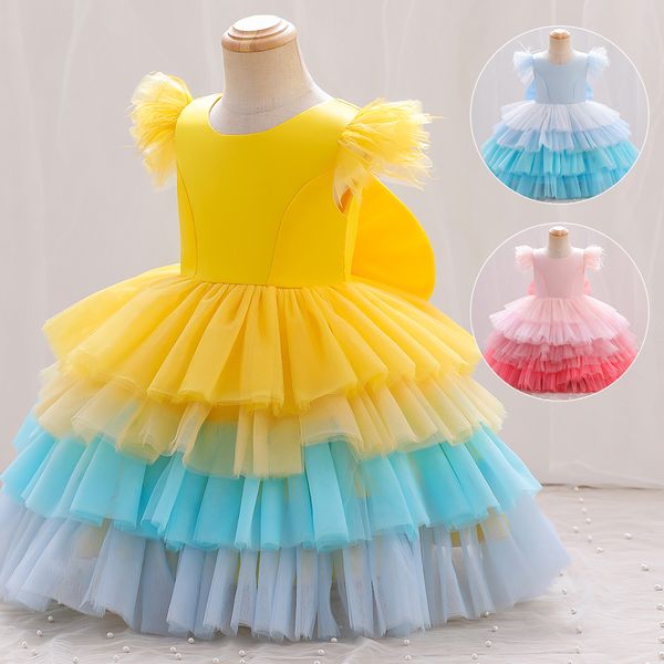 Doces de jóias azul amarelo azul camadas de menina de aniversário/festa vestidos de festa vestidos de concurso de menina vestidos meninas de meninas diárias Saias de crianças SZ 2-10 D407266