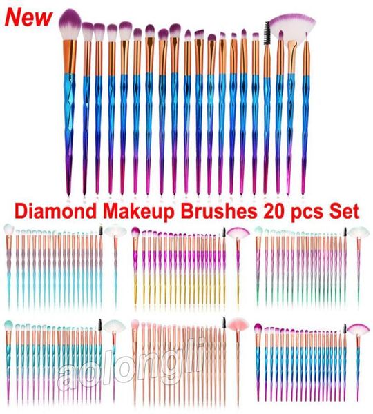 Diamond Makeup Pinsel Sets Kosmetikbürsten 20pcs Bright Farben Roségold Regenbogen Make -up Pinsel Lippen Eyeliner Mascara Gesicht Pulver Ey1490197