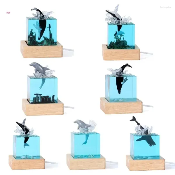 Figurine decorative Birthday Creative Birthday Sorpresa Ornamento in resina di balena fatta a mano 5v1a lampada mini luce notturna per regalo