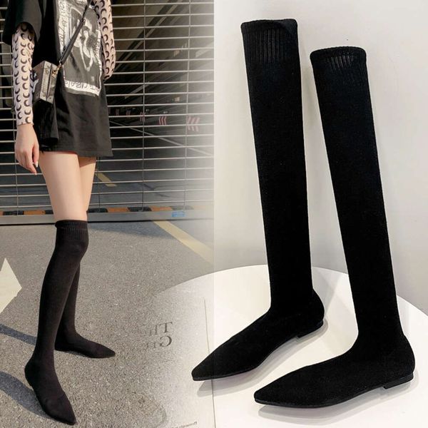 Nuovo stile Calzini versatili stivali spessi tallone a punta ginocchio lungo gamba sottile elastico