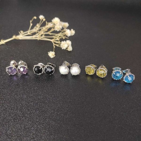 Designerschmuck Davids Yurmas Ohrring Master Stone 8mm vier Klauenohrringe lila blau gelbe schwarze Perlenstil mit fünf Stilen