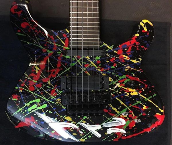 PC1 raro assinou o 30º aniversário phil collen splatter pintado à mão Guitarra Floyd Rose Tremolo Bridge Black Hardware2697153