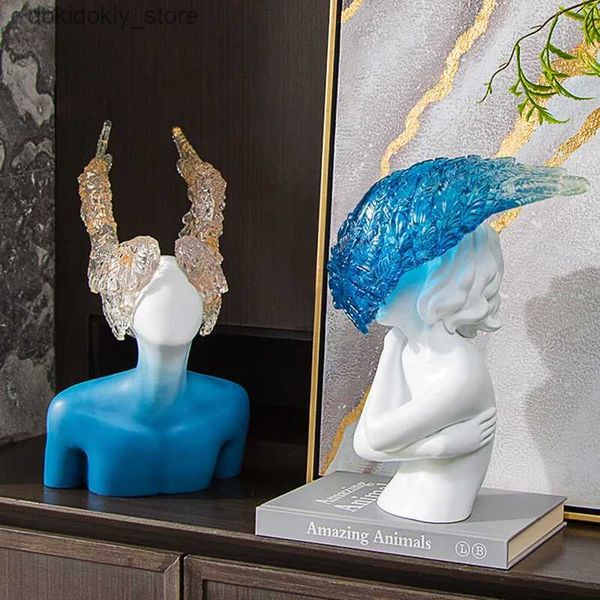 Artes e artesanato Resina criativa Mito de fumaça de caráter de arte azul ornamentos Livin Room Estante de artesanato Decorações de casa Ornamentsl2447
