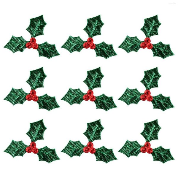 Flores decorativas 100pcs manchas de natal costuram em apliques de folhas verdes para artesanato DIY Decor Jeans Jeans Jeans Sacos de roupas (3cm)