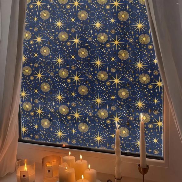 Adesivos de janela kizcozy decorativo céu azul escuro com estrelas adesivo de filmes impermeáveis adesivos reutilizáveis decoração de casa de vidro