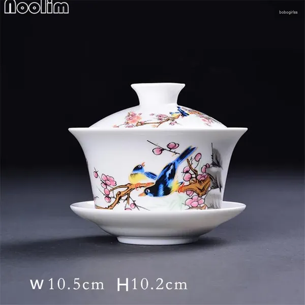 Tazze di piattini in ceramica dipinta a mano Gaiwan Creative Office Tea Bowl cinese Ciotola cinese con gli accessori per le cariche di copertura Drinkware per la casa