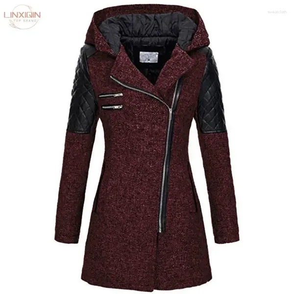 Trench da donna Coat della manica lunga con cappuccio a manica lunga 2024 Autunno con cerniera nera 5xl velluto da donna vestiti