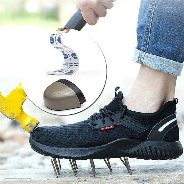 Lässige Schuhe mesh atmungsaktiven Herren Arbeiten Anti-Smashing Stahlzehen Design Schnürflächen Nicht-rutschfeste Punktionsbeständigkeitssicherheit