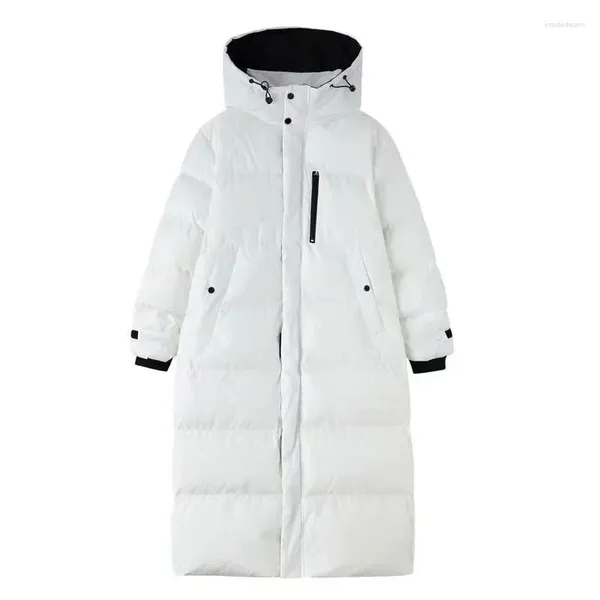 Damengrabenmäntel Mantel koreanische lässige, elegante lose Hoodied Mid-Legth Reißverschluss Down gepolsterte Jacke Dicke lange Winter-Outwear Weibliche Trend