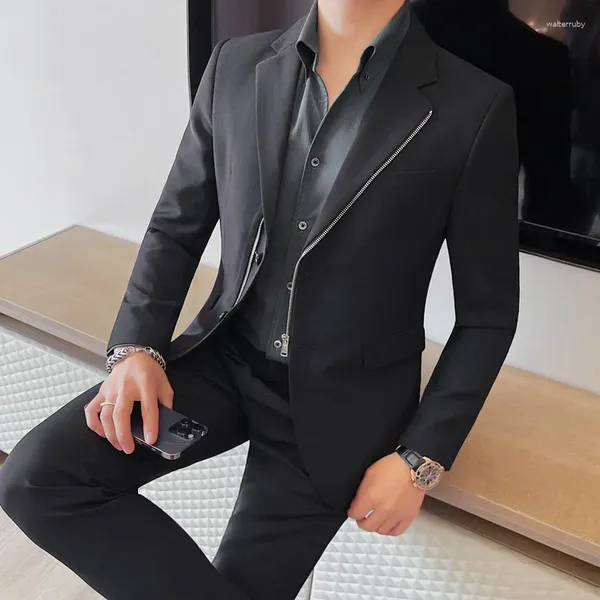 Ternos masculinos Men com zíper de alta qualidade Blazers 2024 Spring Business Casual Suacte Casual Office Office Social Dress Coat Wedding Groom Roupas