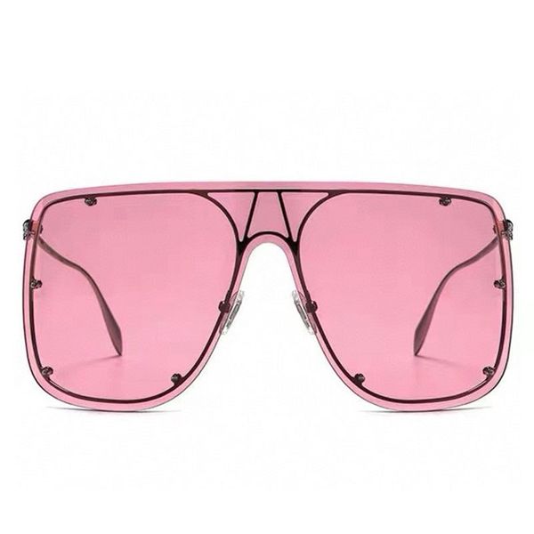 Damendesigner Unisex Silber Übergroße Maske Sonnenbrille mit rosa Linsen, die von Mikrostollen 3D -Schädel angereichert sind, lötet auf den Metalltempeln mit Box