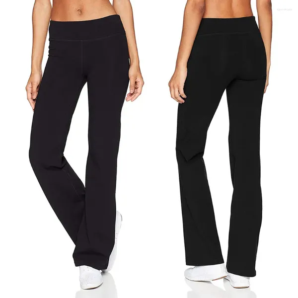 Pantaloni attivi gamba larga donna casual color solido fianchi sottili sciolti pantaloni poliestere di poliestere pieghevoli ad alta vita da donna leggings sportivi