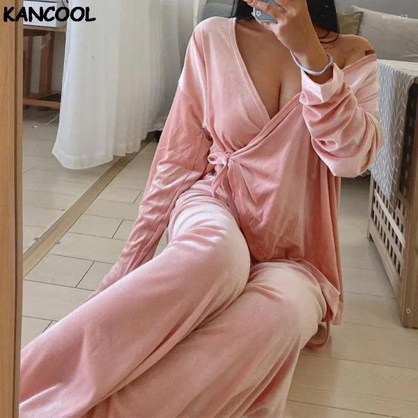 Abbigliamento da casa Donne sexy Donne in pigiama coreano di pigiama della moda set a manica lunga autunnale profonda pizzo pijamas sleep abbigliamento sleep loungewear 2024