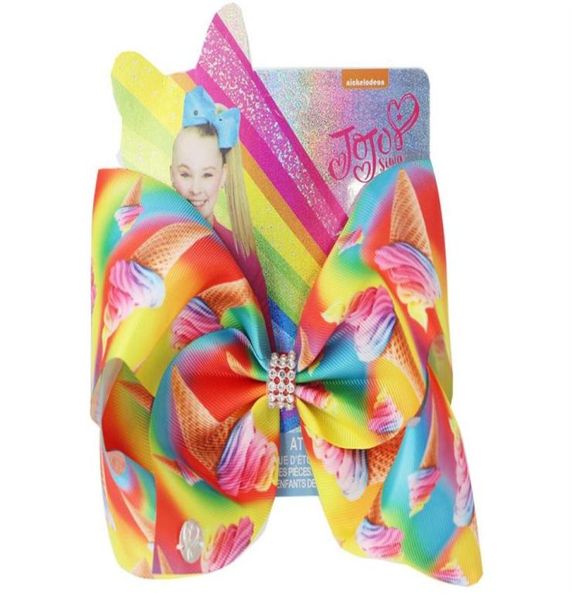 Drop Jojo Swia Haarton Bugendruckband Eis 8 -Zoll -Haarbogen mit Alligator Clip Bowknot Regenbogen -Headwap für Baby Girls28202479097