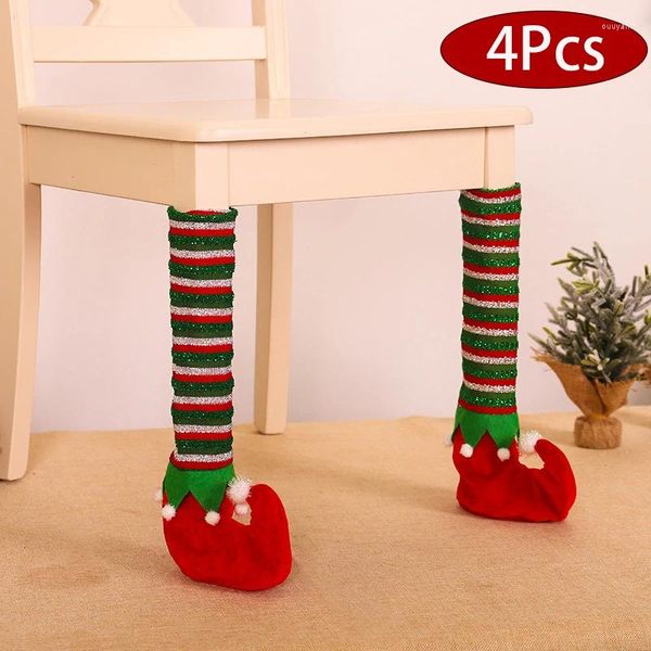 Stuhlabdeckungen Weihnachten Home Dekoration gestreifter Elf Tischfußabdeckung Essschutzhocker Bein 4pcs