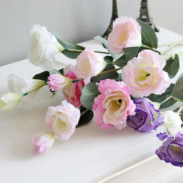 Dekoratif Çiçekler Yapay 4 Kafa Eustoma Lisianthus Düğün Buketi Ev Dekorasyonu Sahte Çiçek Sevgililer Günü Hediyesi