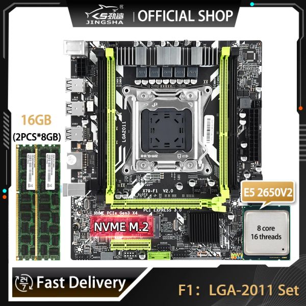 Placas -mãe x79 placa -mãe LGA 2011 kit Xeon E5 2650 V2 Processador e 2*8GB = 16 GB DDR3 Suporte de memória NVME PLACA MAE Mãe Board LGA2011 F1