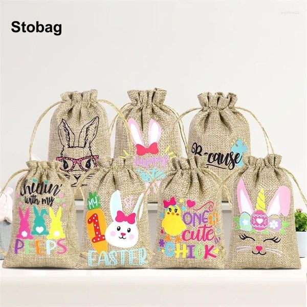 Подарочная упаковка STOBAG 50PCS Оптовые пасхальные льняные шнурки для яиц карман карманные детские конфеты.