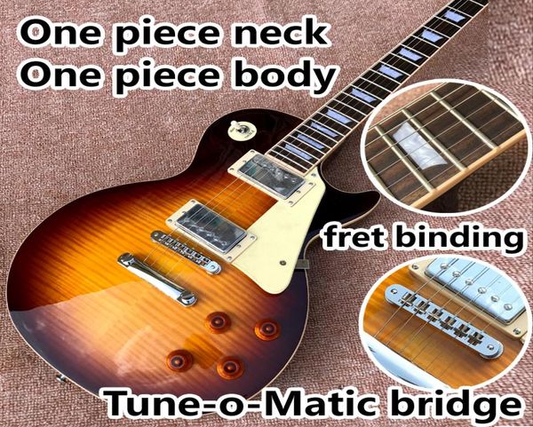 Entrega One Piece Pescoço One Piece Body Ecret Guitar em Sunburst Upgrade Tuneomatic Bridge Guitar Tiger Flame Guitar6717296