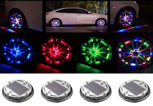 Luz de roda RGB de 4pcs RGB 4 Modos 12 LED RGB CAR AUTOMENTE ENERGIA SOLAR ENERGIA FLASH CHELHA TAPA DE LUZ