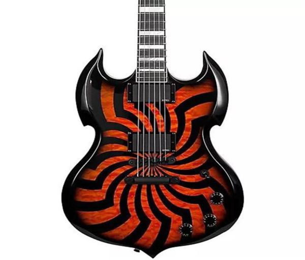 Wylde Audio Barbarian E -Gitarre Höllenfeuer Buzzsaw Zakk Bullseye SG Flame Black Guitars Mop großer Blockeinlagen schwarzer Hardware4680485