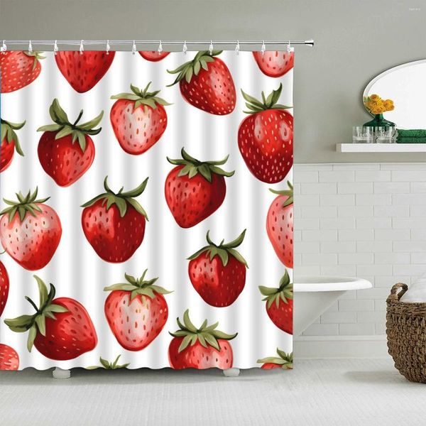 Cortinas de chuveiro cortina de frutas desenho animado fofo de morango de melancia