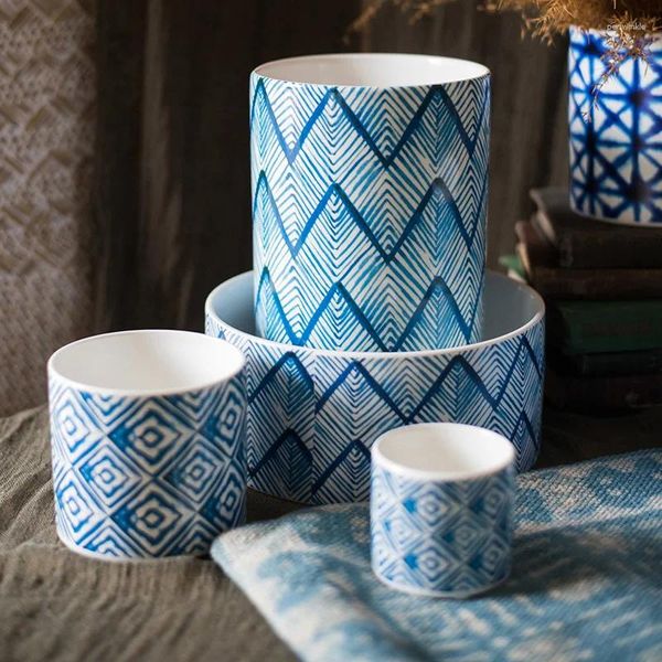 Vasi blu stampa ceramica fiore vaso di fiori vaso tintura tintura batik decorazione porta penna stoccata