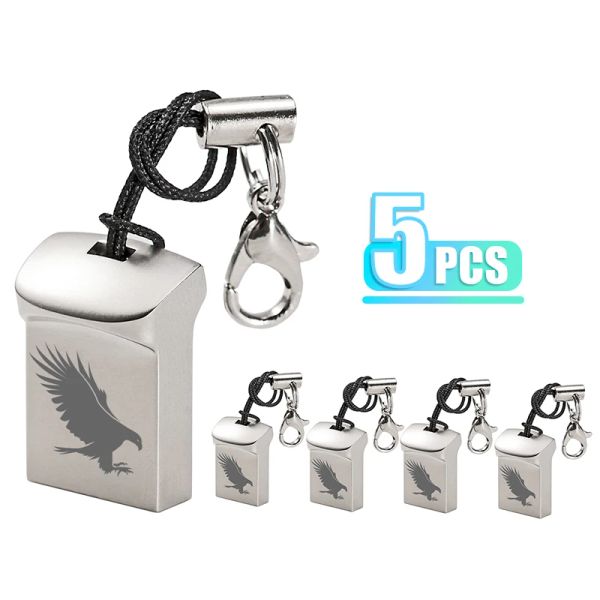 CPUS 5 PCs Lot Super Mini Metal Metal USB -Flash -Laufwerke 64 GB kostenloses benutzerdefiniertes Bemedulenantrieb 32 GB Schlüsselkette Pendrive Hochgeschwindigkeitsspeicher Stick 16 GB