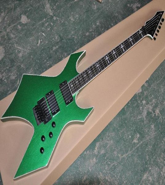 Guitarra elétrica de formato incomum verde de fábrica com floyd roserosewood braço de artre -braço de colorLogo disponível8501286