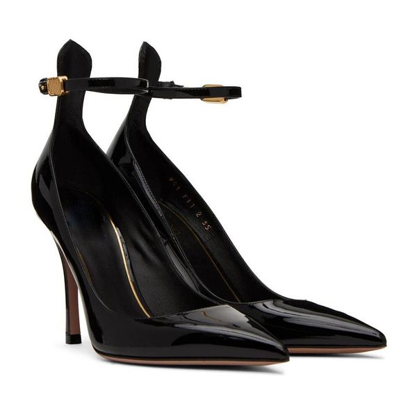 Ünlü tasarım tan-go sandalet ayakkabıları kadınlar yüksek topuklu patent patent deri kayış sivri uçlu parti gelinlik bayan zarif pompalar eu35-43 kutu