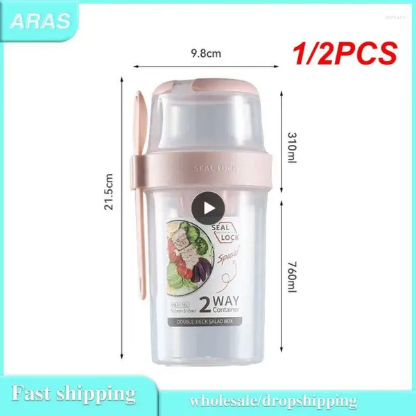 Garrafas de armazenamento 1/2pcs de café da manhã de plástico copo bento tuppers alimentos tanques tanques de aveia de aveia de iogurte de iogurte recipiente de vedação de salada