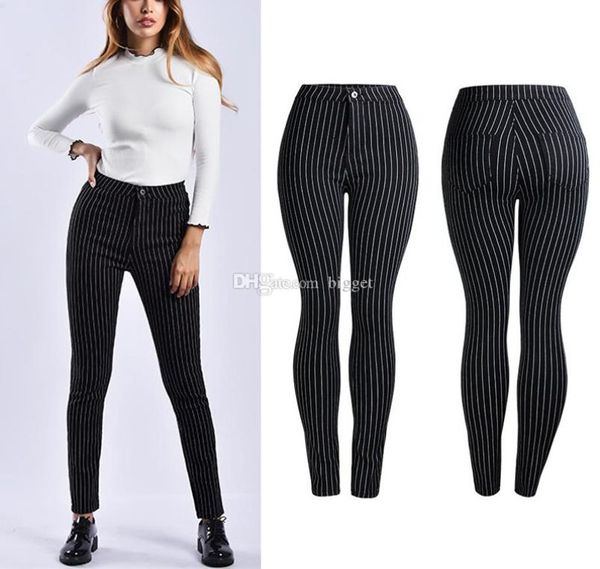 Lady gestreifte Jeans Jeans für Frau Blaublack Slim Fit Bleistift Hosen Frauen Stretch Cowboyhose weiblich5235046