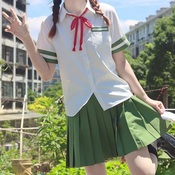 Roupas Defina roupas de vestido de mangas curtas uniformes de mangas curtas Anime Top Skirts Top Pleated College Marinheiro Cosplay Costume