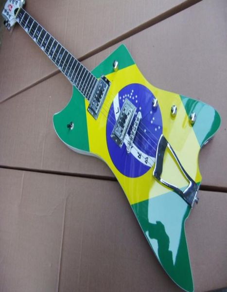 Intera chitarra elettrica Explorer personalizza con bandiera brasiliana in verde 1103029251037