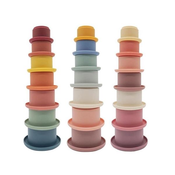 Baby Stacking Cup Toys Rainbow Color Ring Tower Early Educational Intelligence Toy Rings Torres Bath Play Water Conjunto Silico1548638