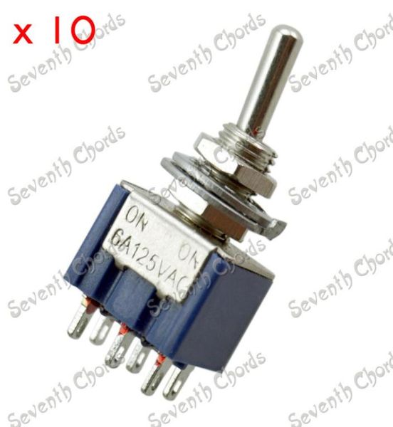 10 PCS Pickup de controle de baixo da guitarra elétrica Mini -Toggle Switch Seletor Mini Switches 6 pinos DPDT ONON 6A 125VAC38504313001813