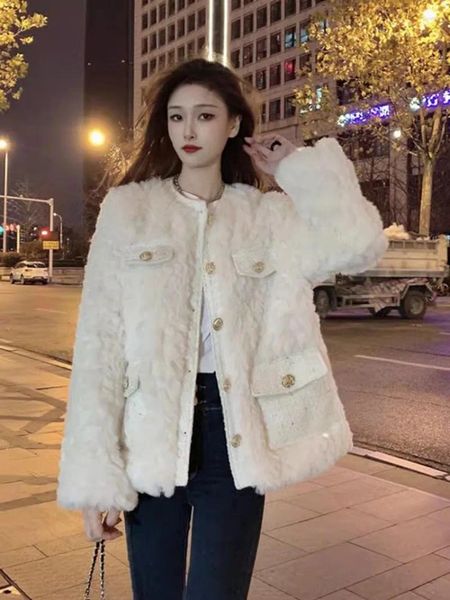 Kadın Ceketleri Koku Kuzu Yün Katlı Kadın Ünlü Mizaç Katı Tek Kes Popası Polar Kalın Gevşek Kış Lady Top
