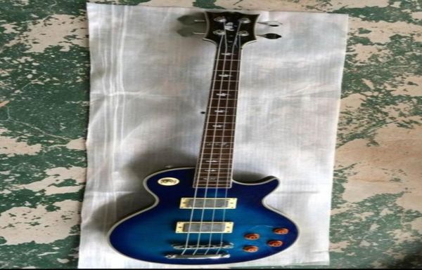Özel Ace Frehley İmza 4 Strings Mavi Alev Akçaağaç Üst Elektrik Bas Gitar Poker Yüzü Headstock6330506