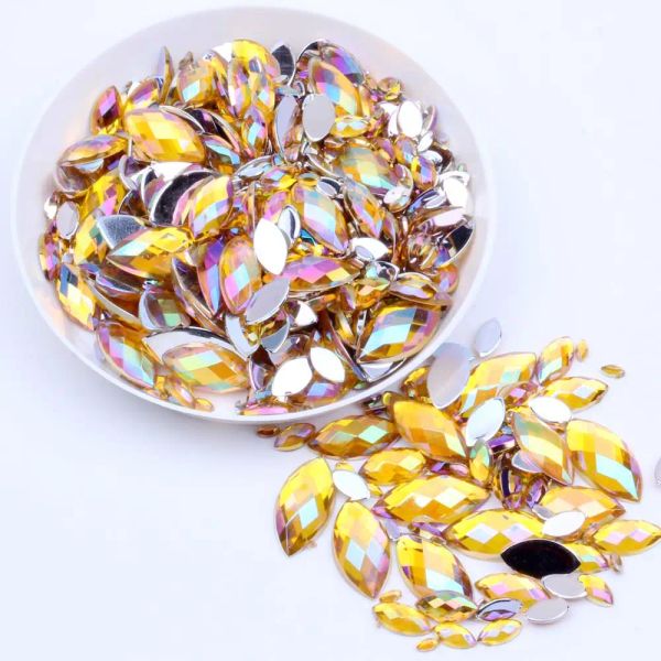 Flaschen 5x10mm 5000 Pcs Marquise Earth Facetten Ab Farben Flachback Acryl Strass Strass High Shine Perlen Nagelkunstdekorationen